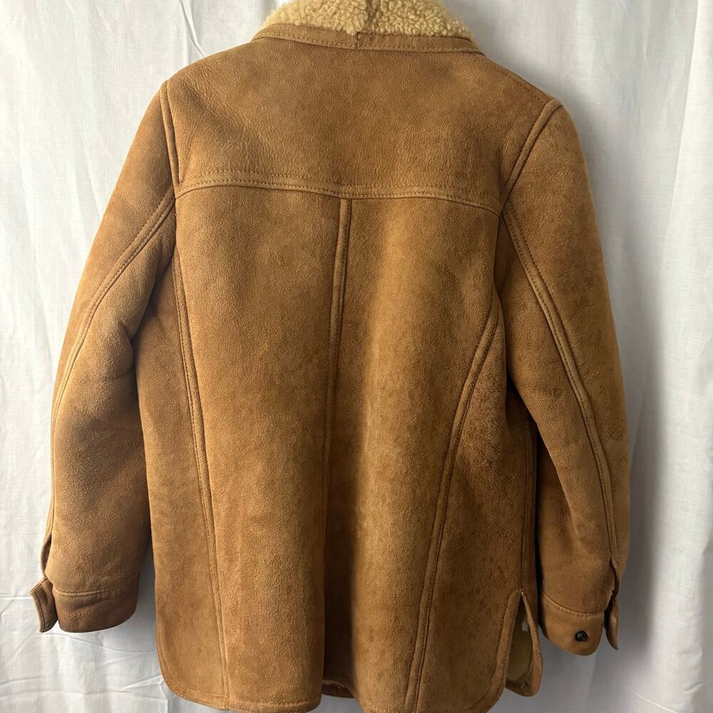Vintage Leather Sherpa Lined Coat Jacket Snap Front  Small Western Boho Hippie - Picture 2 of 8